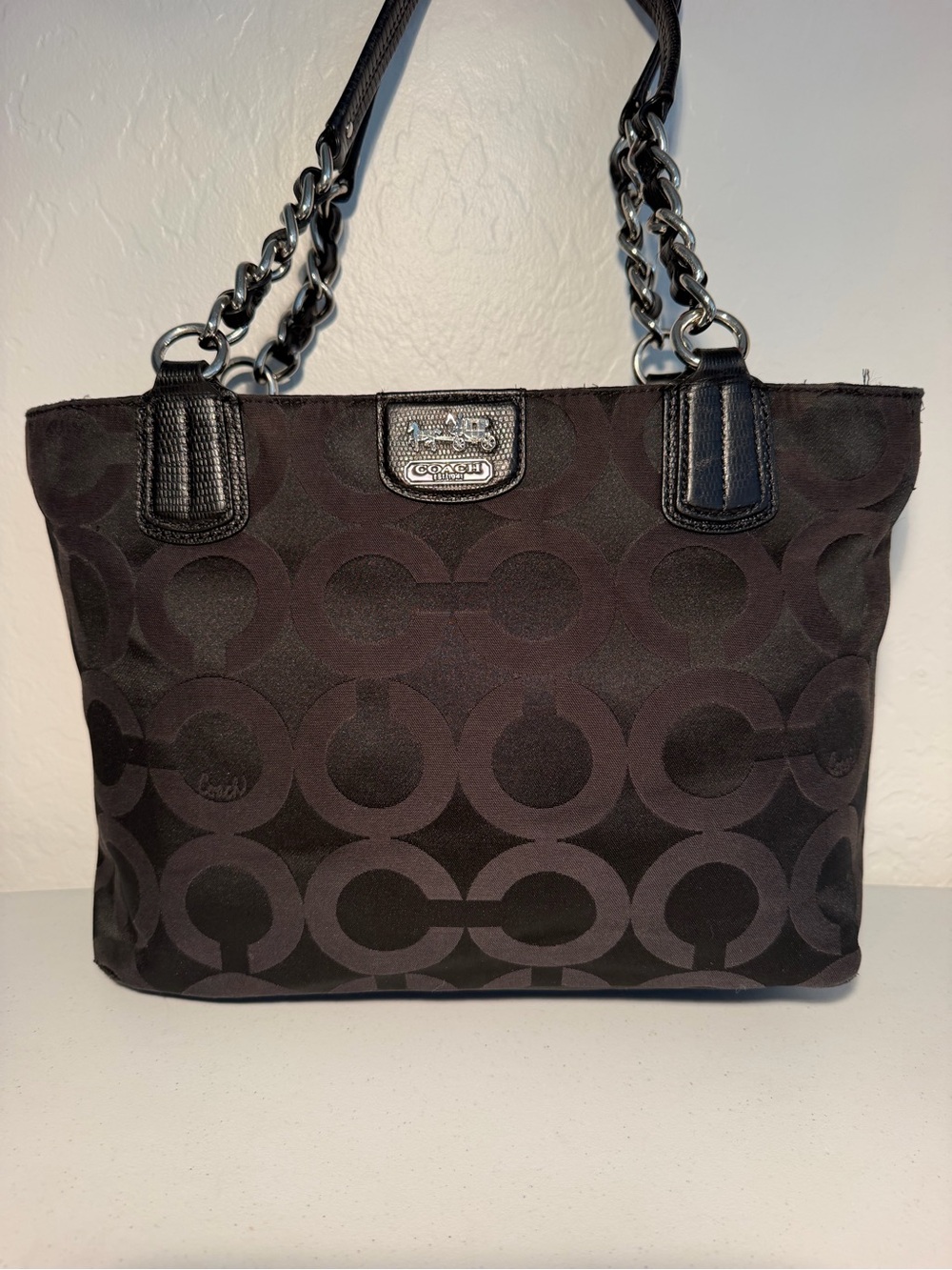 Vintage Coach Mia Signature Nylon Opaque Chain Tote Bag